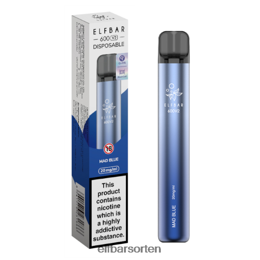 Elfbar 600v2 Einweg-Vaporizer – 20 mg verrücktes Blau - ELF BAR Sorten Pods 6N80NB20