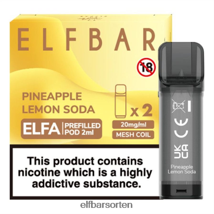 Elfbar Elfa vorgefüllte Kapsel – 2 ml – 20 mg (2er-Pack) Ananas-Zitronen-Soda - ELF BAR Sorten 6N80NB134