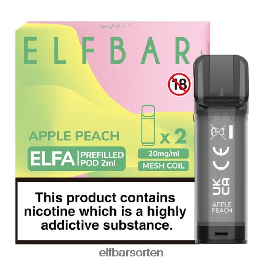 Elfbar Elfa vorgefüllte Kapsel – 2 ml – 20 mg (2er-Pack) Apfel-Pfirsich - ELFBAR Nachfullbar Aktivieren 6N80NB116