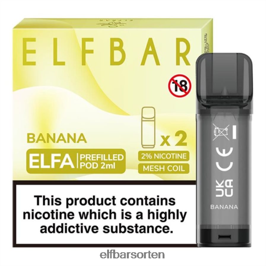 Elfbar Elfa vorgefüllte Kapsel – 2 ml – 20 mg (2er-Pack) Banane - ELFBAR Nachfullbar 6N80NB105