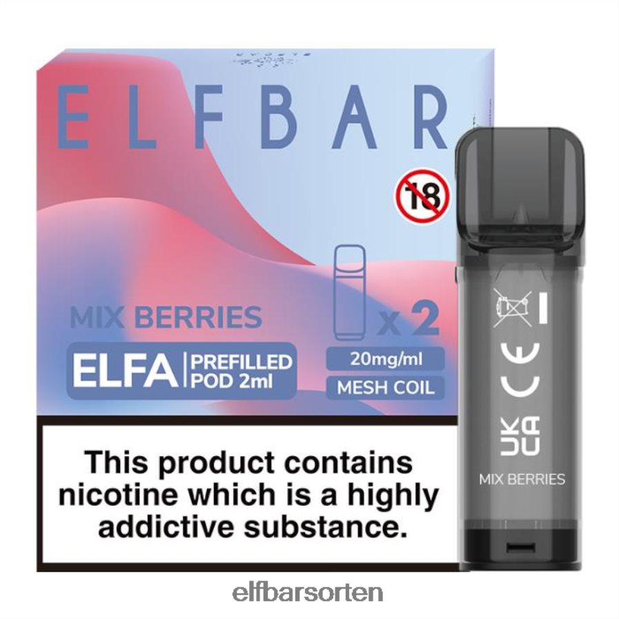 Elfbar Elfa vorgefüllte Kapsel – 2 ml – 20 mg (2er-Pack) Beeren mischen - ELF BAR Sorten Nikotinfrei 6N80NB132