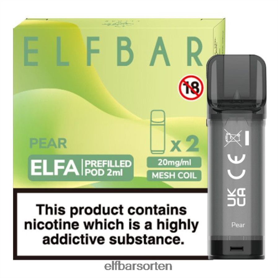 Elfbar Elfa vorgefüllte Kapsel – 2 ml – 20 mg (2er-Pack) Birne - ELF BAR Sorten Liste 6N80NB123