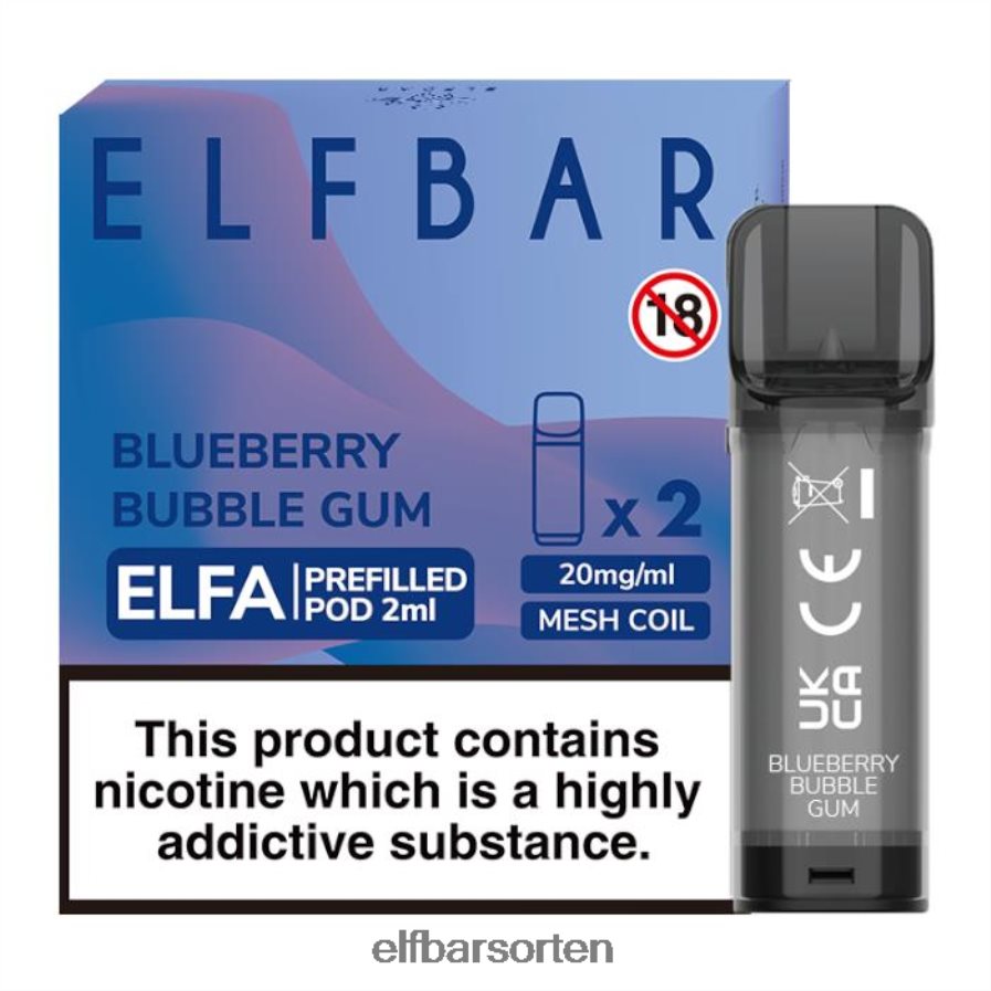 Elfbar Elfa vorgefüllte Kapsel – 2 ml – 20 mg (2er-Pack) Blaubeer-Kaugummi - ELF BAR Sorten Mit Nikotin 6N80NB126