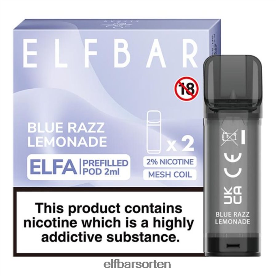 Elfbar Elfa vorgefüllte Kapsel – 2 ml – 20 mg (2er-Pack) Blue Razz Limonade - ELF BAR Sorten 6N80NB119