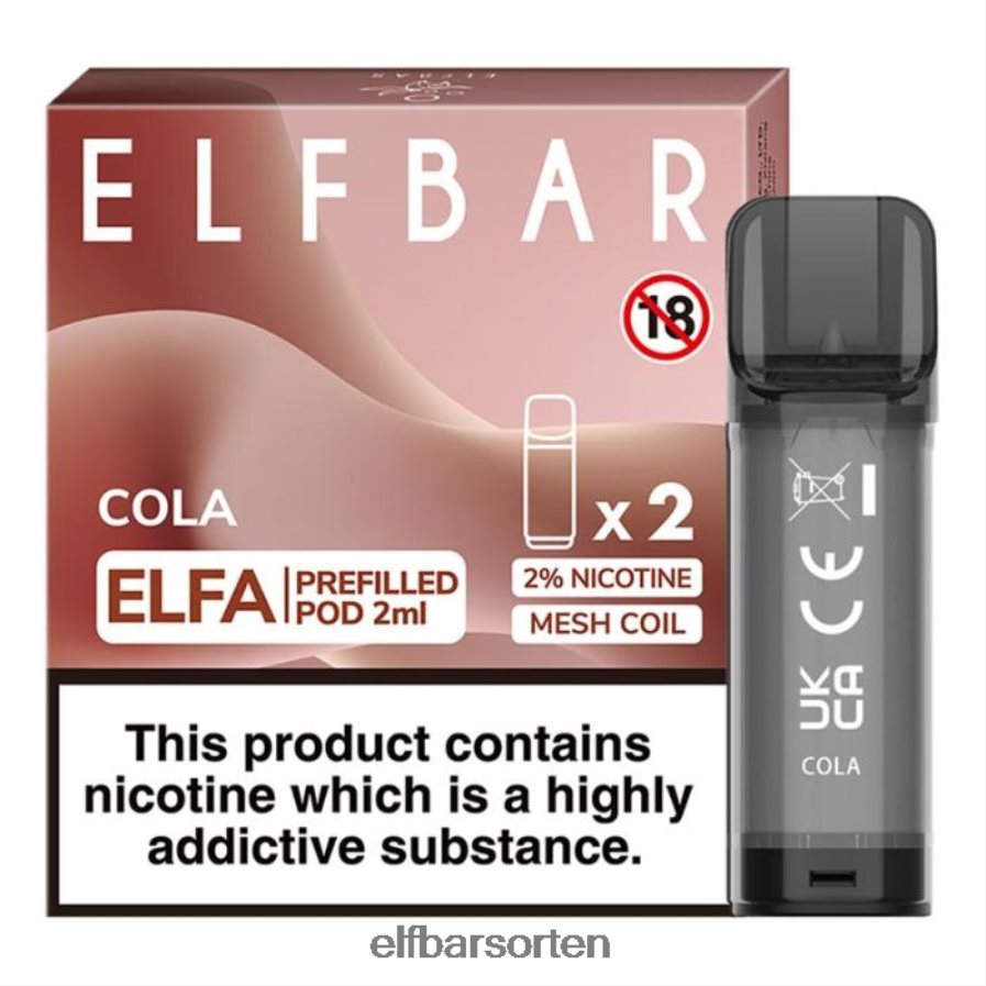 Elfbar Elfa vorgefüllte Kapsel – 2 ml – 20 mg (2er-Pack) Cola - ELF BAR Sorten Ohne Nikotin 6N80NB109