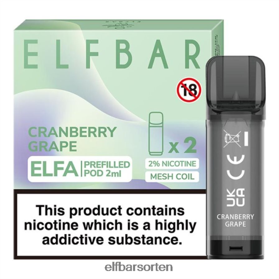 Elfbar Elfa vorgefüllte Kapsel – 2 ml – 20 mg (2er-Pack) Cranberry-Traube - ELFBAR Sorten Rewe 6N80NB127