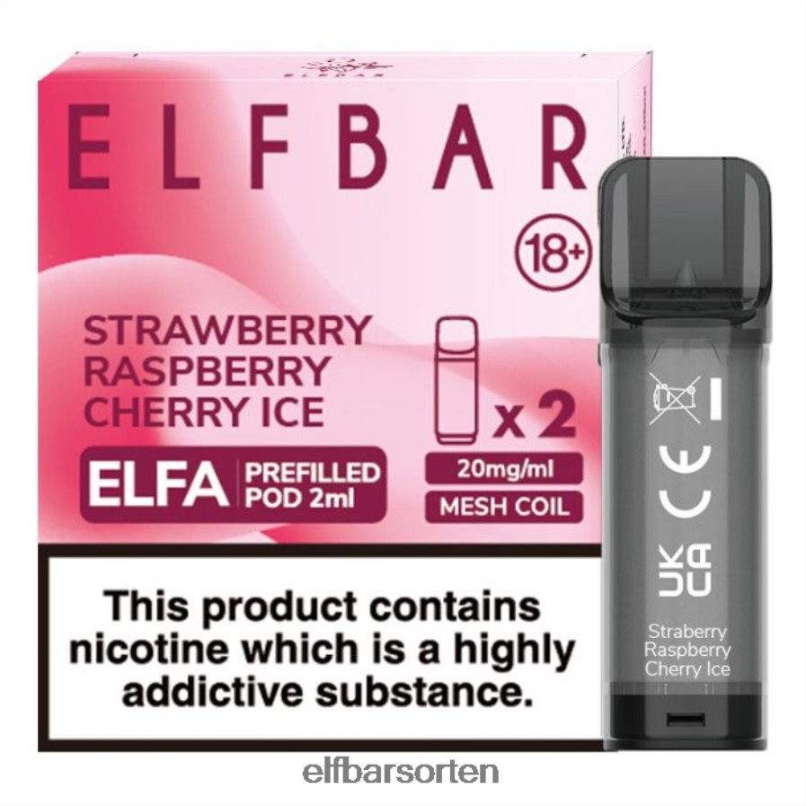 Elfbar Elfa vorgefüllte Kapsel – 2 ml – 20 mg (2er-Pack) Erdbeer-Himbeer-Kirsch-Eis - ELF BAR Sorten Nikotinfrei 6N80NB129