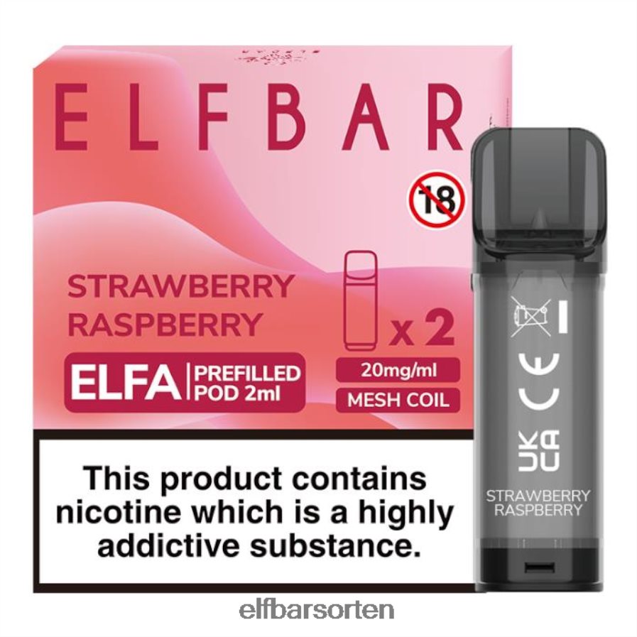 Elfbar Elfa vorgefüllte Kapsel – 2 ml – 20 mg (2er-Pack) Erdbeer-Himbeere - ELFBAR Sorten Rewe 6N80NB112