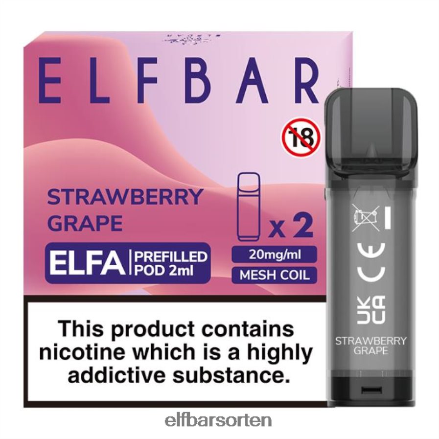 Elfbar Elfa vorgefüllte Kapsel – 2 ml – 20 mg (2er-Pack) Erdbeertraube - ELFBAR Nachfullbar Osterreich 6N80NB130