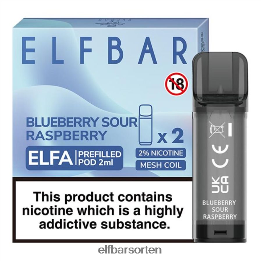 Elfbar Elfa vorgefüllte Kapsel – 2 ml – 20 mg (2er-Pack) Heidelbeere, saure Himbeere - ELF BAR Sorten Nikotinfrei 6N80NB114